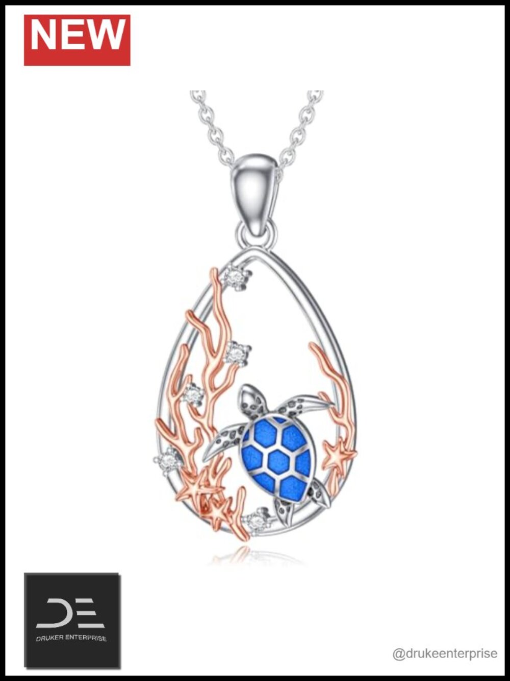 Sterling Silver Diamond Turtle Pendant Necklace for Women Lab Grown Diamonds 18